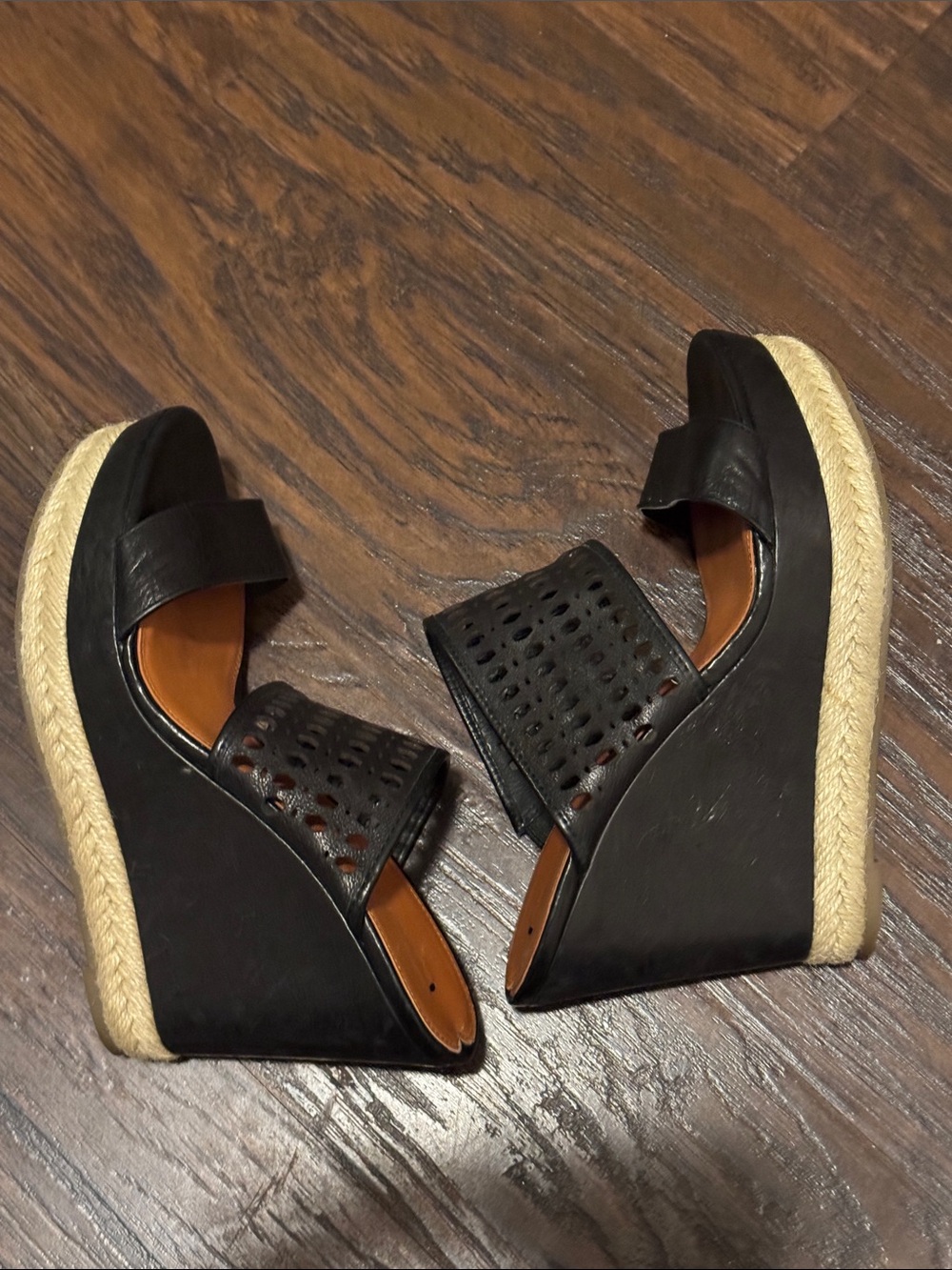 Via Spiga Black Perforated Leather Wedges - Picture 5 of 8